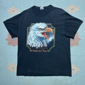 Vintage graphic t shirt eagle wild and free Harley 3D emblem style adult large